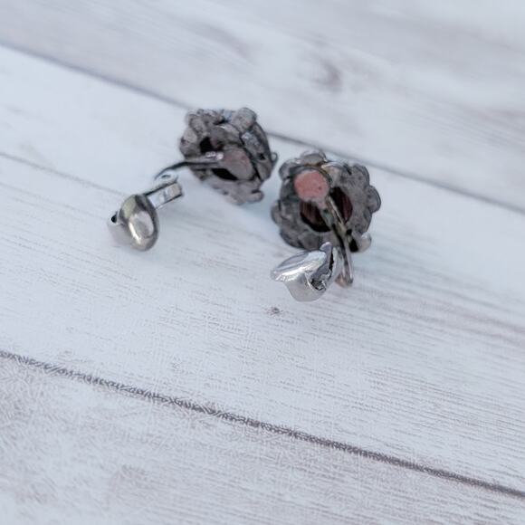 Vintage Clip On Earrings Dark Purple with Dark Silver Tone Ornate Setting - Picture 8 of 12